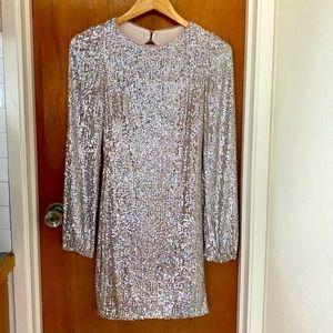 Aqua Formal Sequin long sleeve dress - silver size 0, maternity friendly